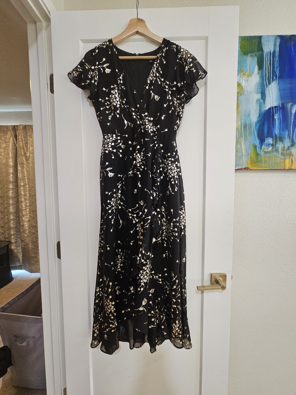 Kensie Black Midi Dress with Cream Floral Print
